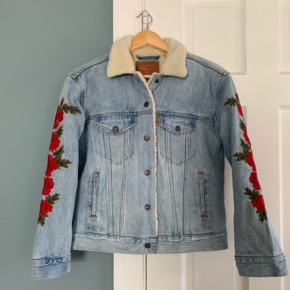 Levi’s Embroidered Rose Sherpa Ex-BF Denim Jacket